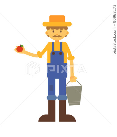 Cartoon Farmer with Apple and Basket Illustration 90968172
