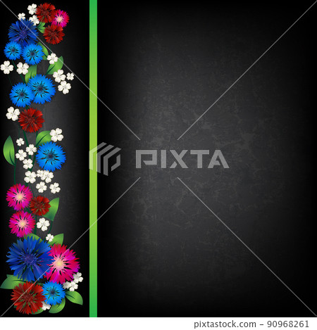 floral ornament width cornflowers on black background floral ornament width cornflowers on black background 90968261