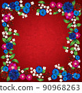 floral ornament width cornflowers on red background 90968263