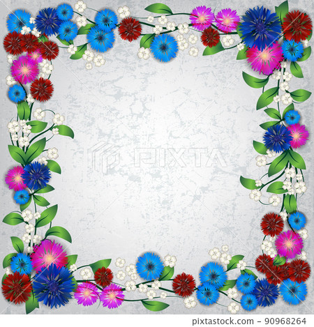 floral ornament width cornflowers on white background 90968264