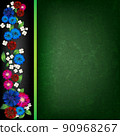 green floral ornament width cornflowers on black background 90968267