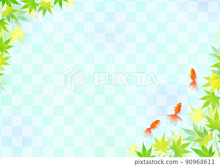 Background material Goldfish Blue autumn leaves Ichimatsu Japanese paper Japanese style image Summer 90968611