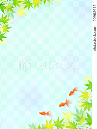 Background material Goldfish Blue autumn leaves Ichimatsu Japanese paper Japanese style image Summer 90968615