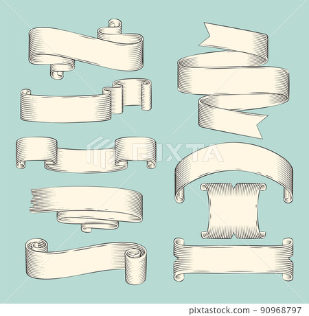 Hand drawn sketch set of ribbons vector icon Hand drawn sketch set of ribbons vector icon 90968797
