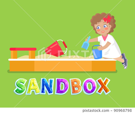 Girl playing in sandbox with toys vector icon Girl playing in sandbox with toys vector icon 90968798