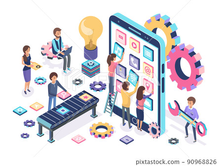 Mobile Development Process Banner with Developers 90968826