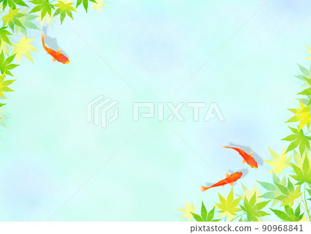 背景材料金魚藍色秋葉日本紙夏季圖像 90968841