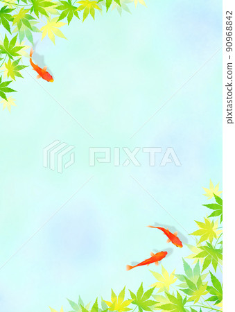 背景材料金魚藍色秋葉日本紙夏季圖像 90968842