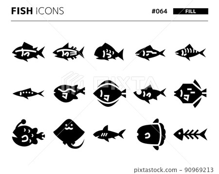 Fill style icon set related to fish_064 Fill style icon set related to fish_064 90969213