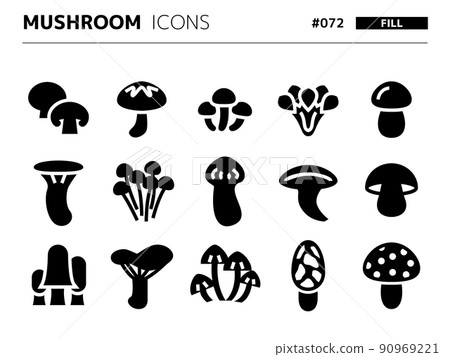 與蘑菇相關的填充樣式圖標集_072 90969221