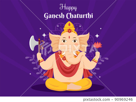 Happy Ganesh Chaturthi of Festival in India to Celebrate his Arrival to Earth in Flat Style Background Vector Illustration 90969246