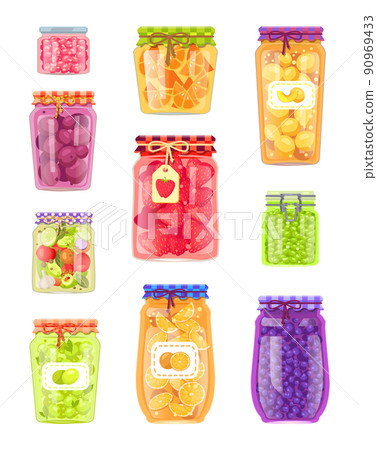 Preserved Fruit and Vegetables Set Vector Icons 90969433