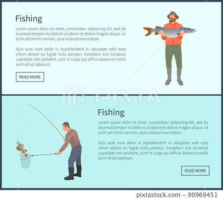Fishing Men Showing Fish Set Vector Illustration Fishing Men Showing Fish Set Vector Illustration 90969451