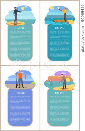 Fishing Men at Beaches Set Vector Illustration Fishing Men at Beaches Set Vector Illustration 90969453