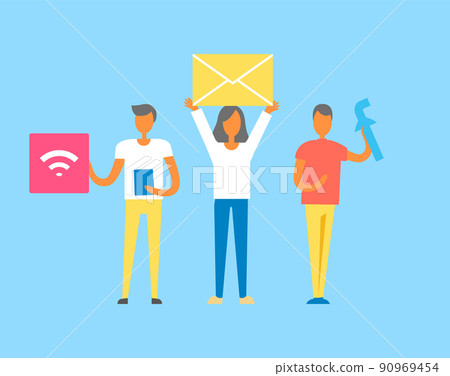Developers Holding Icons, Vector Illustration Developers Holding Icons, Vector Illustration 90969454