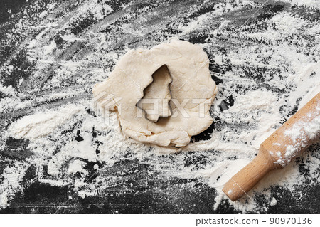 Preparation for cooking homemade cookies on flour background 90970136