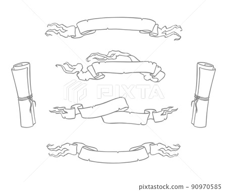 White ribbons, ancient scrolls, space for header, vector graphic 90970585