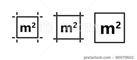 Square Meter icon. M2 sign. Flat area in square metres . Measuring land area icon. Place dimension pictogram. Vector outline illustration isolated on white background 90970602