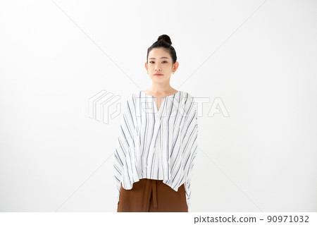 Portrait female bun hair Portrait female bun hair 90971032