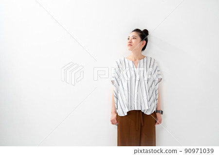 Portrait female bun hair Portrait female bun hair 90971039