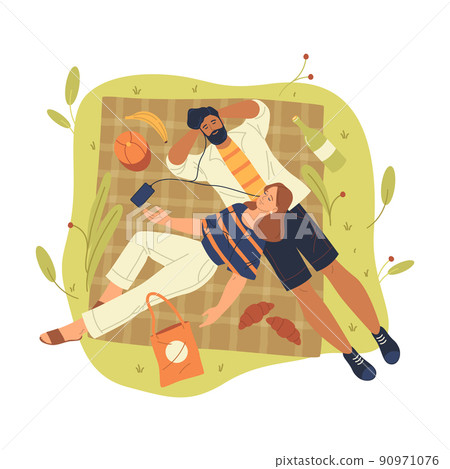 Couple in love relaxing in park, picnic on nature. Couple in love relaxing in park, picnic on nature. 90971076