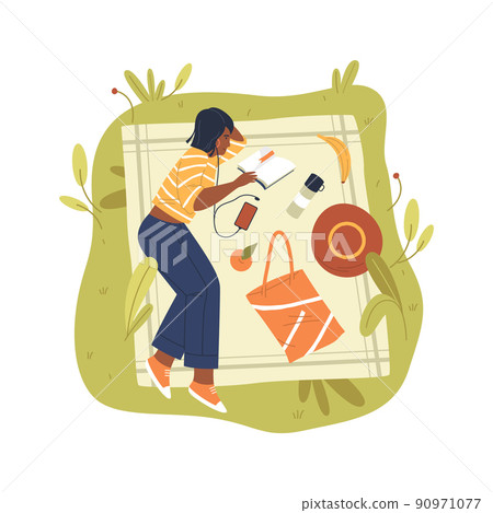 Picnic in park or nature, top view, vector image. 90971077