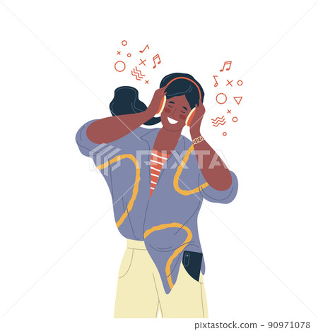 Woman listening a music, vector icon or clipart. Woman listening a music, vector icon or clipart. 90971078