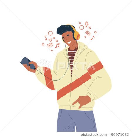 Guy teen listening a music, vector icon or clipart Guy teen listening a music, vector icon or clipart 90971082