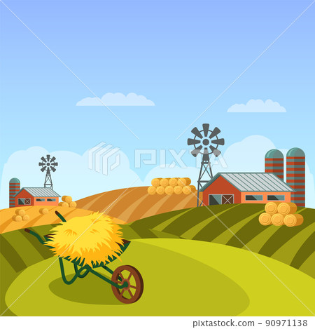 Farm land landscape, vector banner or background. 90971138