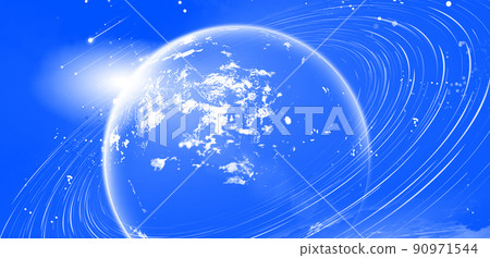 靛藍背景頂光地球軌道，相互網絡技術背景 90971544