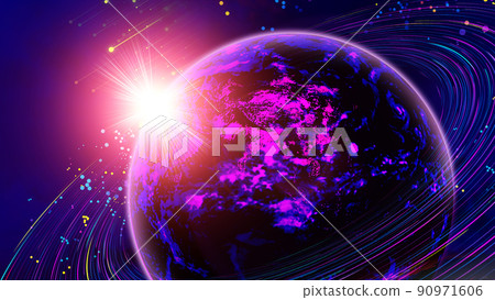 3D地球曙光與運行軌道,國際化科技背景。 3D地球曙光與運行軌道,國際化科技背景。 90971606