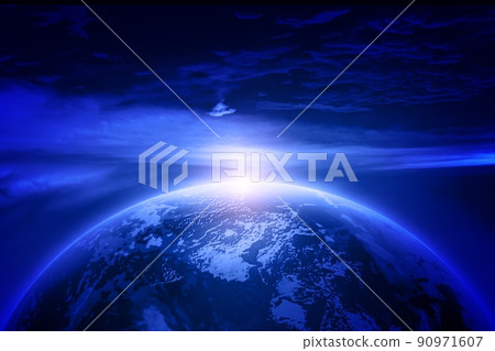 3D地球曙光與運行軌道，國際化科技背景。 90971607