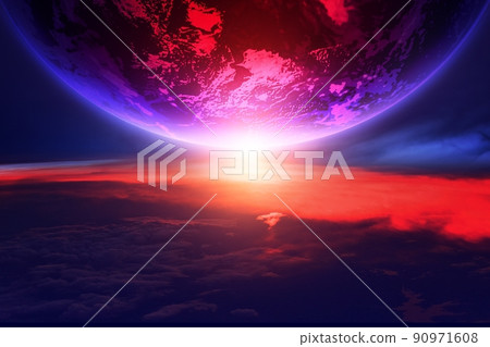 3D地球曙光與運行軌道，國際化科技背景。 90971608