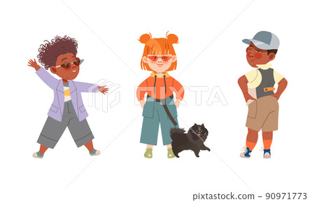 Set of confident stylish little children wearing fashionable outfit vector illustration Set of confident stylish little children wearing fashionable outfit vector illustration 90971773