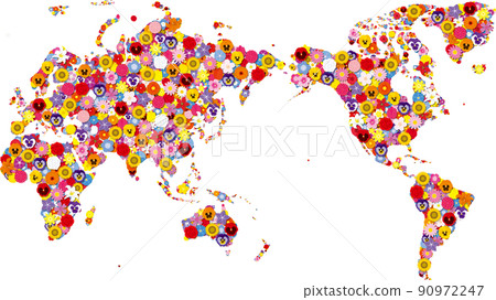 World map shaped by colorful flowers 90972247