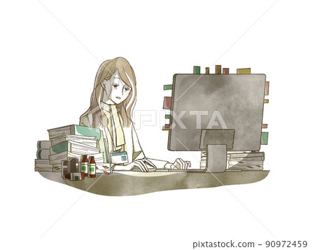 Exhausted woman working on a computer 90972459