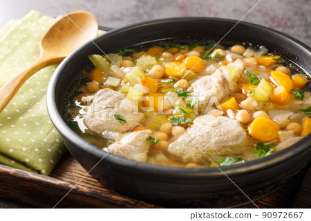 Italian Cuisine Minestra Dei Morti Soup of the Dead closeup in the plate. Horizontal 90972667