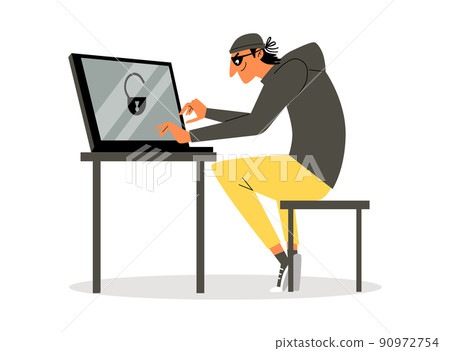 Hacker hacking computer for cyber attack, flat vector illustration isolated. Hacker hacking computer for cyber attack, flat vector illustration isolated. 90972754