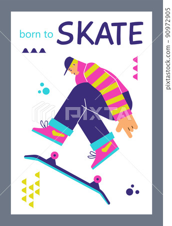 Skate activity banner or poster template, cartoon flat vector illustration. 90972905
