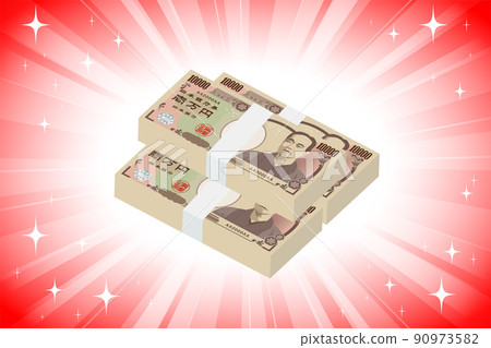 A bunch of glittering 10,000 yen bills (red background) 90973582