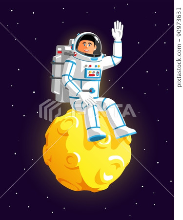 Cartoon astronaut on the Moon 90973631