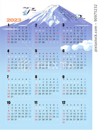 2023年鶴飛越富士山的日式日曆 90975232