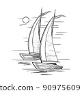 Two yacht floats in the ocean vector illustration 90975609