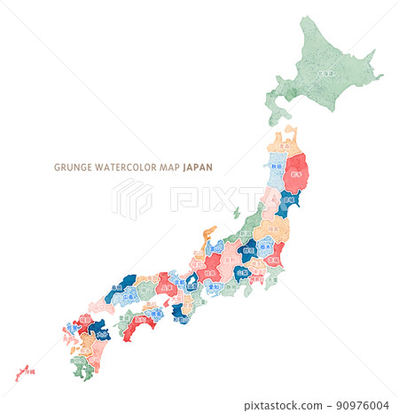 Japan map with watercolor touch: grunge texture Japan map with watercolor touch: grunge texture 90976004