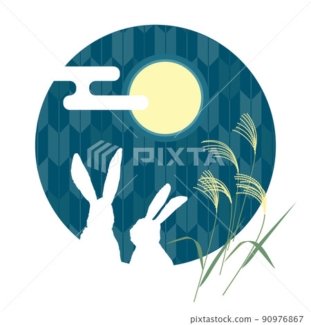 Illustration of a rabbit watching the full moon of the 15th night 90976867