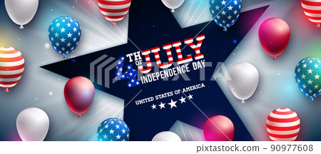 4th of July Independence Day of the USA Vector Illustration with Star Symbol and American Flag Pattern Party Balloon on Light Background. Fourth of July National Celebration Design for Banner 4th of July Independence Day of the USA Vector Illustration with Star Symbol and American Flag Pattern Party Balloon on Light Background. Fourth of July National Celebration Design for Banner 90977608