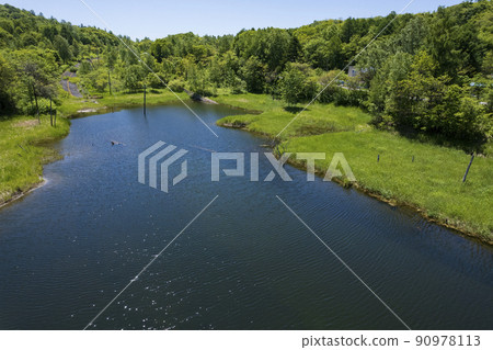 Aerial view of Toya Nishiyama foot crater (Nishiyama swamp) Aerial view of Toya Nishiyama foot crater (Nishiyama swamp) 90978113