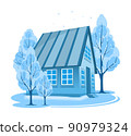 Winter landscape. House surrounded by trees 90979324