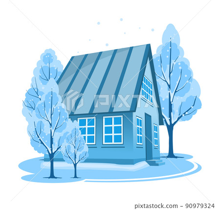 Winter landscape. House surrounded by trees 90979324