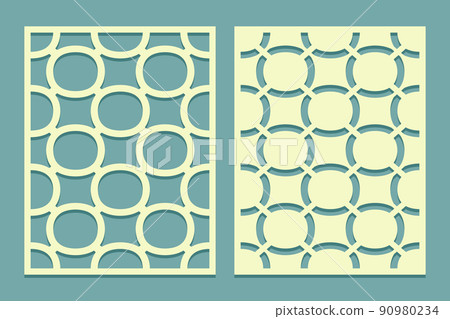 Die and laser cut screen panels with rings pattern. Laser cutting decorative Stencil tile For drawing, plaster and painting wall or floor Set of cliche direct and inverse patterns Die and laser cut screen panels with rings pattern. Laser cutting decorative Stencil tile For drawing, plaster and painting wall or floor Set of cliche direct and inverse patterns 90980234